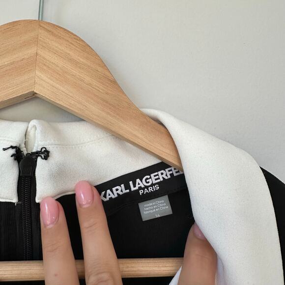 Karl Lagerfeld Paris Collared Shift Dress with Contrast Tulip Sleeve 16 - Picture 6 of 10